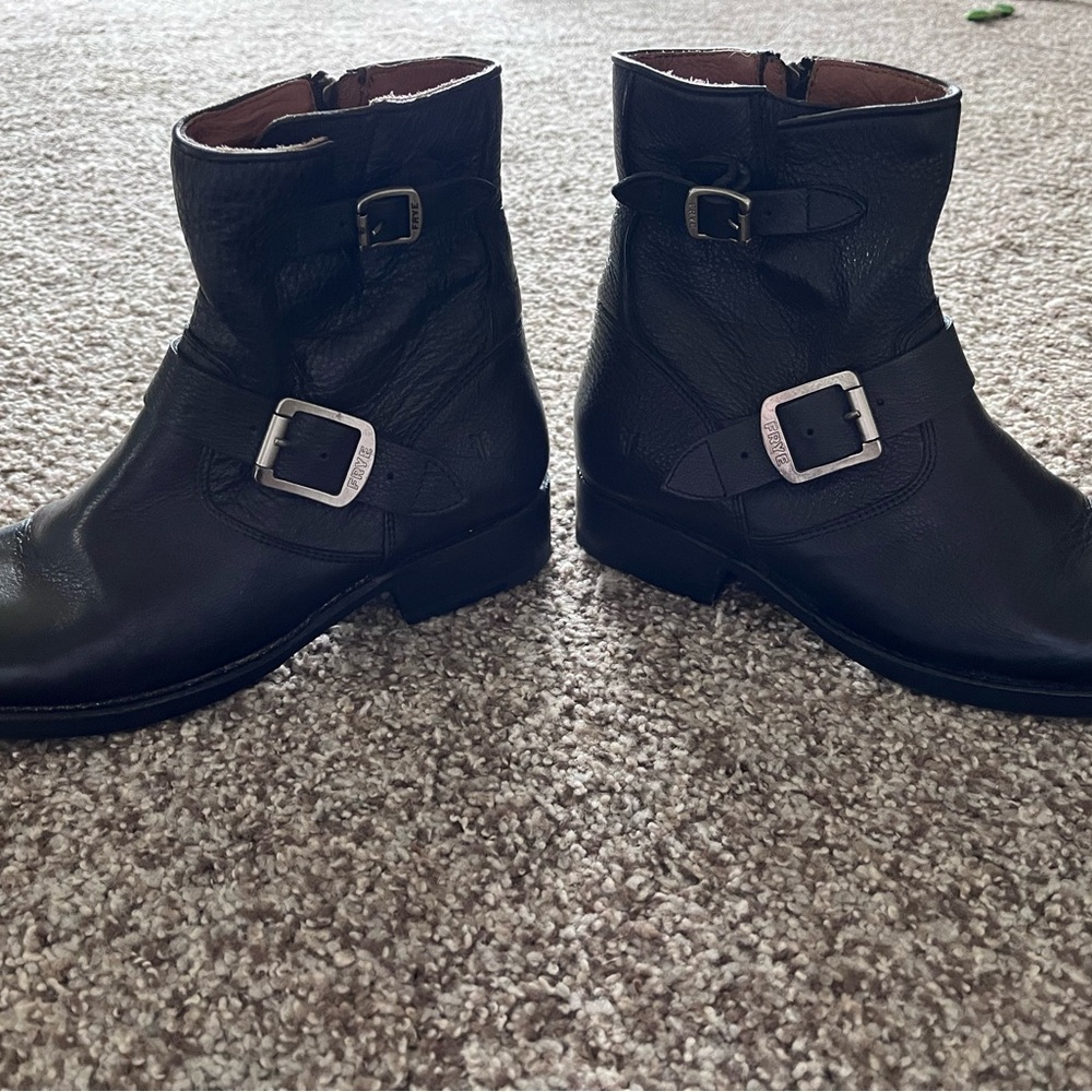 Frye Black Soft Leather Ankle Boots with Buckles